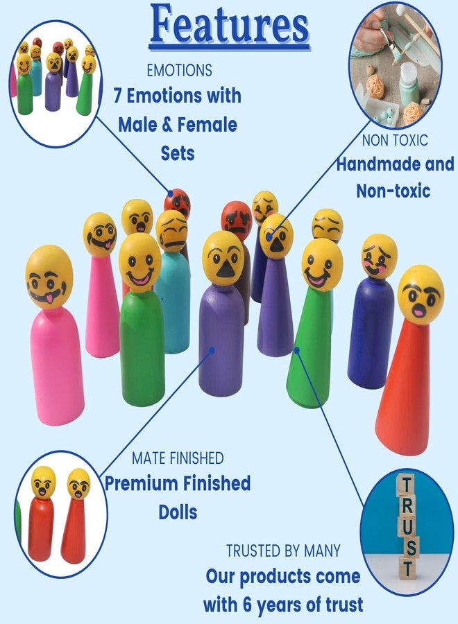 GIFT EQUALS LOVE Wooden Peg Doll Natural Handcrafted People Bodies Angel Dolls for DIY Craft (Emotions 14 Pcs) - Image 4